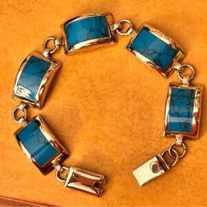 Turquoise & Sterling Silver Vintage Mexican Bracelet